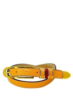 B.B. Simon Women’s Leather Skinny Belt Orange Pink Gold-Toned Size Large EUC